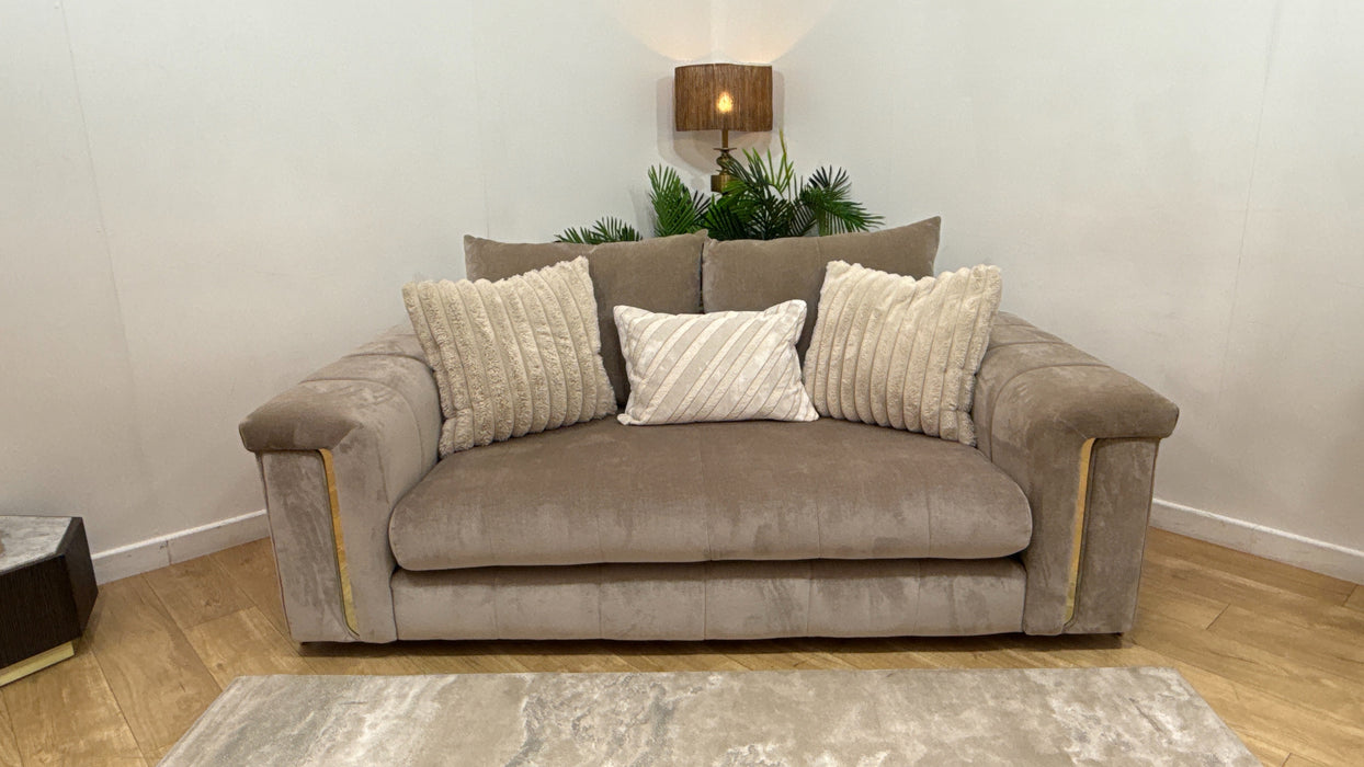 Sofology Oscar Fabric 2 Seater Gold Trim in Fine Textured Chenille Stone Mix