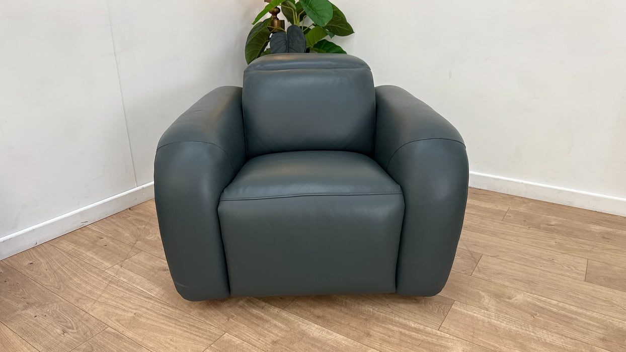 Sofology Drift Leather Chair Power Recliner/Headrest in Trusty Embossed Peacock