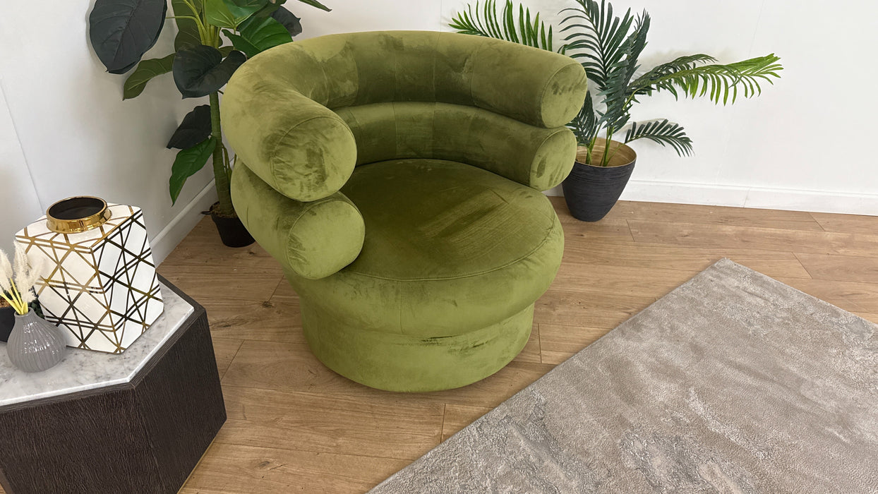 Sofology The Fitzrovia Fabric Accent Swivel Chair in Matt Velvet Olive Without Trim