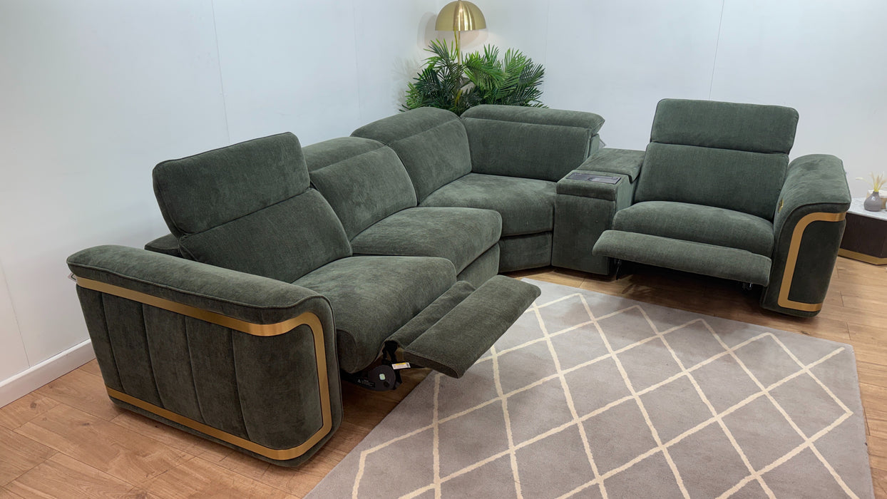 Sofology Plaza Fabric 3 Corner Smart Console 1.5 Power Recliner/Headrest in Relaxed Chenille Pine