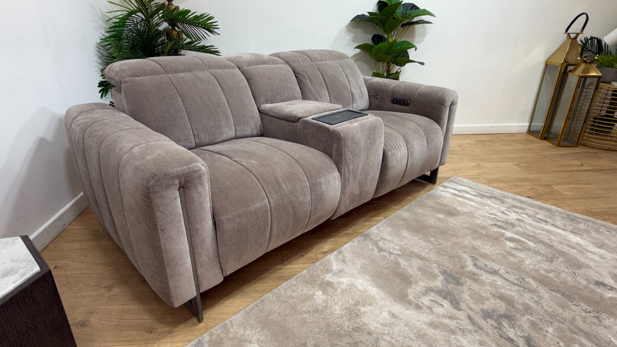 Sofology Paramount Fabric 2 Seater Console Power Recliner/Headrest Heated Seat Speakers in Relaxed Chenille Nutmeg