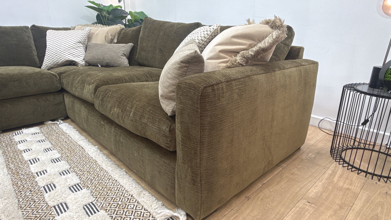 Sofology Moderna Fabric Chaise 1.5 Corner 3 Feather Flex Seats in Soft Slub Chenille Olive Mix
