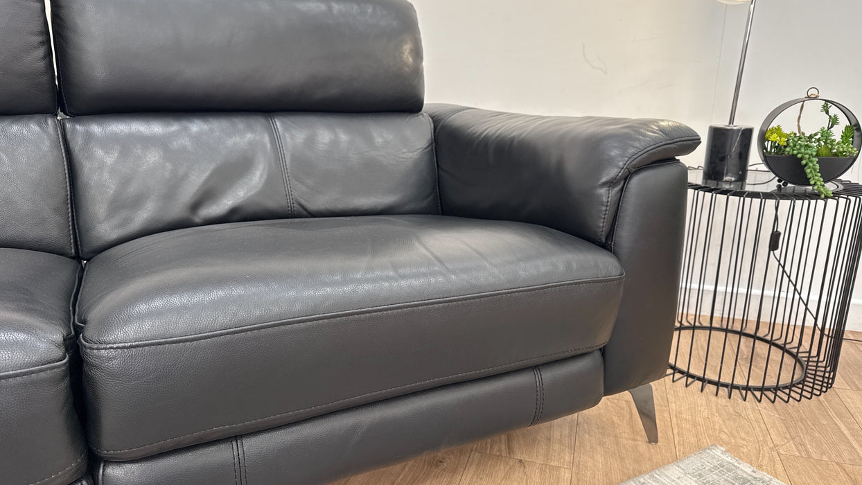 Sofology Illinois Leather 3 Seater Power Recliner/Headrest in Le Mans Black