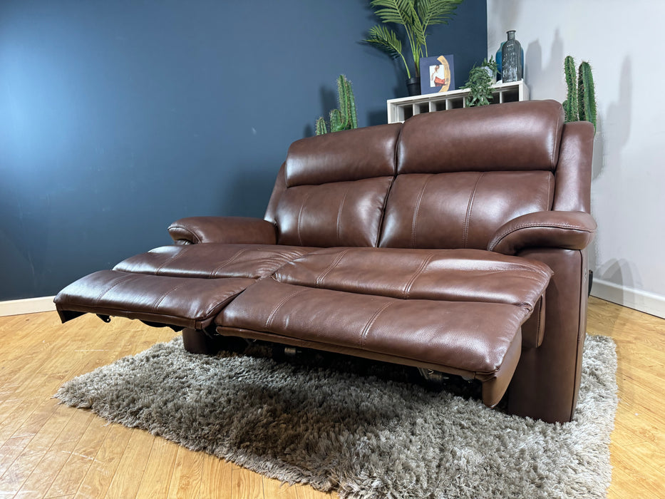 Gracy 2 Seater Leather Chocolate Power Headrest & Power Recliner