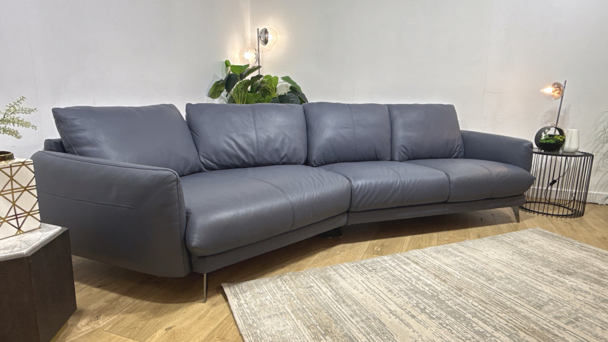Sofology Adler Leather Asymmetric 4 Seater in Trusty Matt Steel Blue