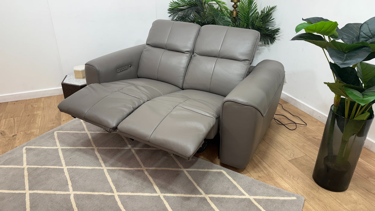 Sofology Riviera Leather 2 Seater Power Recliner/Headrest Heated Seats in Trusty Embossed Elephant
