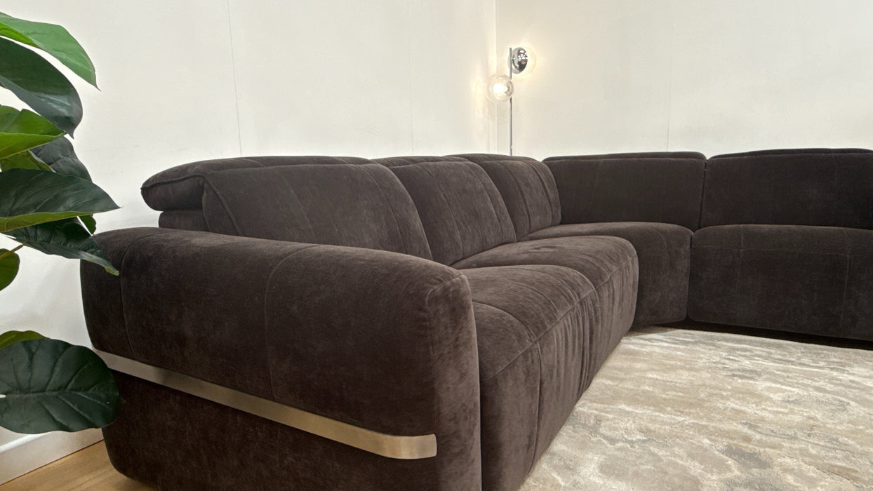 Sofology Lumiere Fabric 3 Corner 1.5 Power Recliner/Headrest Heated Seats in Relaxed Chenille Raisin