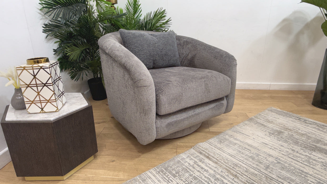 Sofology Westwood Fabric Swivel Chair in Teddy Chenille Slate Mix