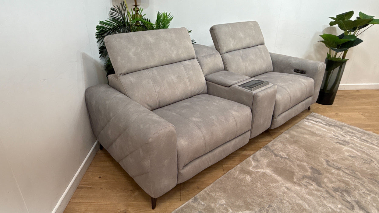 Sofology Allure Fabric 2.5 Seater Screen Console Power Recliner/Headrest Heated Seats Lumbar Support Speakers in Lifestyle Flecked Stone