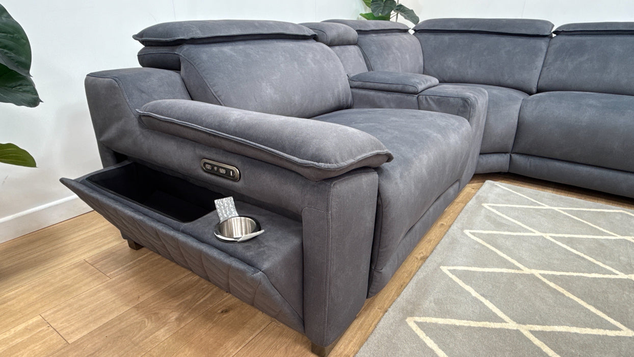 Sofology Benz Fabric 1.5 Console Corner 3 Power Recliner/Headrest in Lifestyle Flecked Charcoal