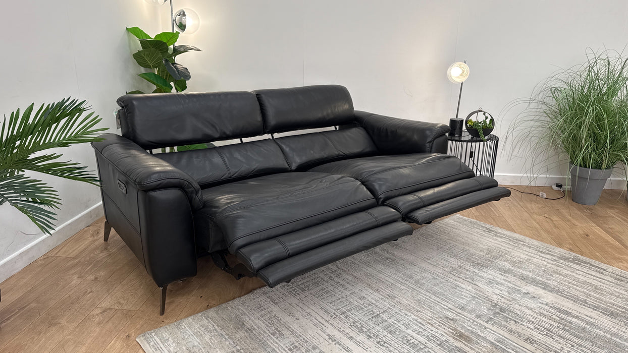 Sofology Illinois Leather 3 Seater Power Recliner/Headrest in Le Mans Black