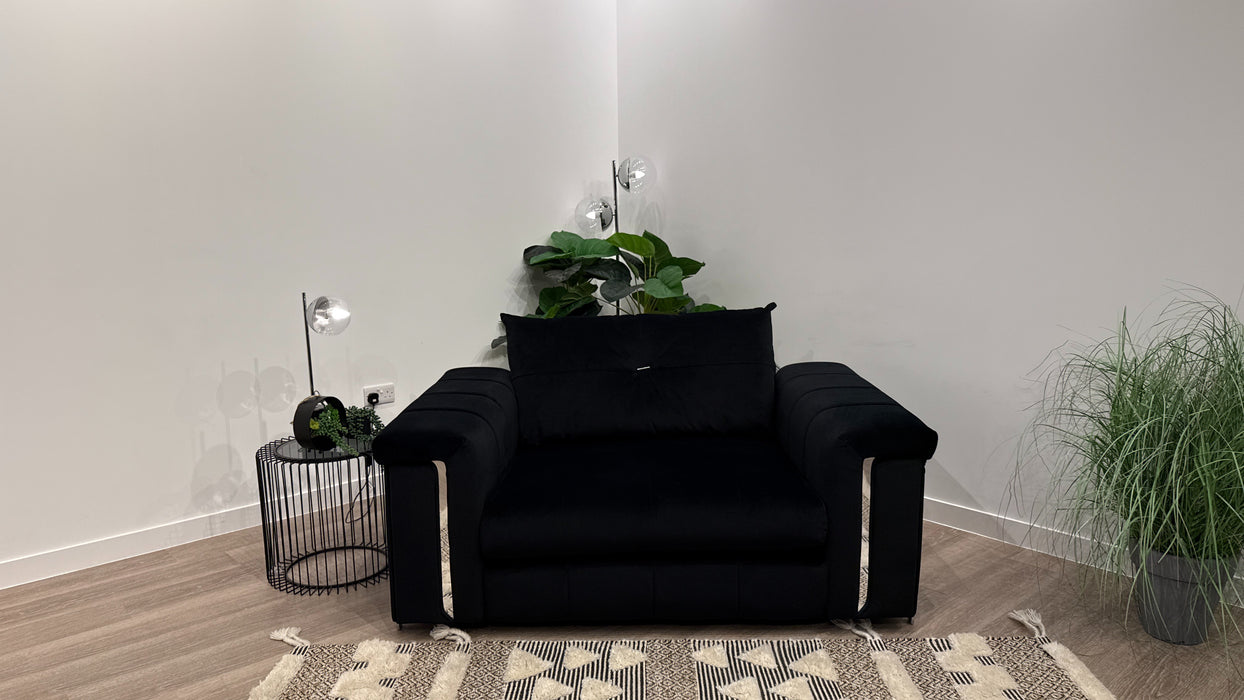 Sofology Oscar Fabric Loveseat Silver Trim in Super Matt Velvet Black Mix