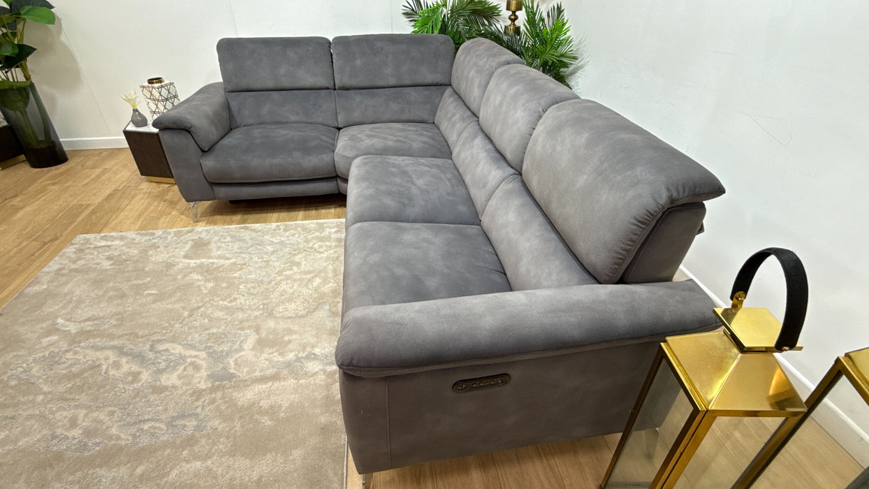 Sofology Illinois Fabric 1 Corner 2 Power Recliner/Headrest in Lifestyle Mottled Charcoal