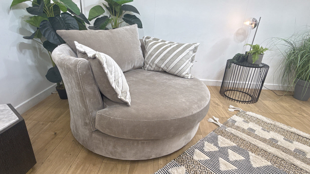 Sofology Oscar Fabric Large Swivel Chair in Fine Textured Chenille Stone Mix