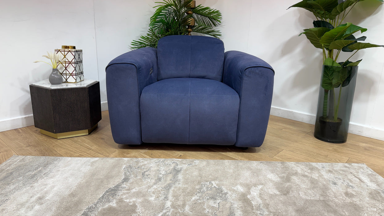 Sofology Riviera Fabric Chair Power Recliner/Headrest in Lifestyle Flecked Navy