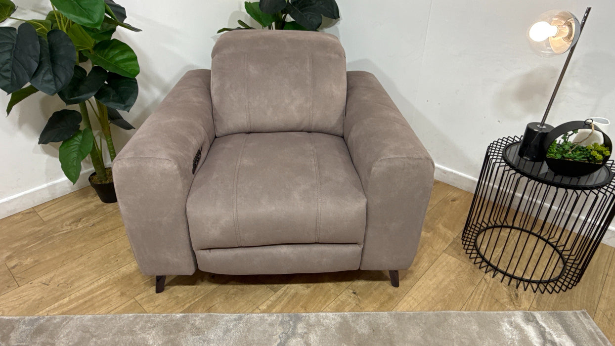 Sofology Allure Fabric Chair Power Recliner/Headrest Heated Seat Speakers in Lifestyle Flecked Nutmeg