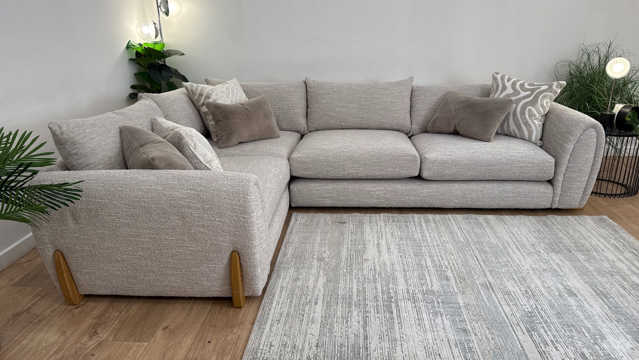 Sofology Marble Arch Fabric 1 Corner 3 in Chunky Flecked Boucle Stone/Ecru Mix