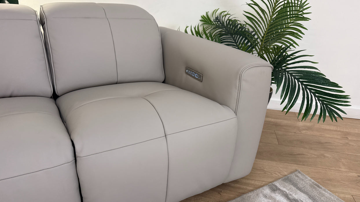 Sofology The Riviera Leather 2 Seater Power Recliner/Headrest in Trusty Super Matt Cloud Grey