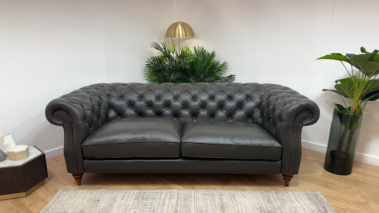 Sofology Darcy Leather 3 Seater with Studs in Trusty Supersoft Sheen Charcoal
