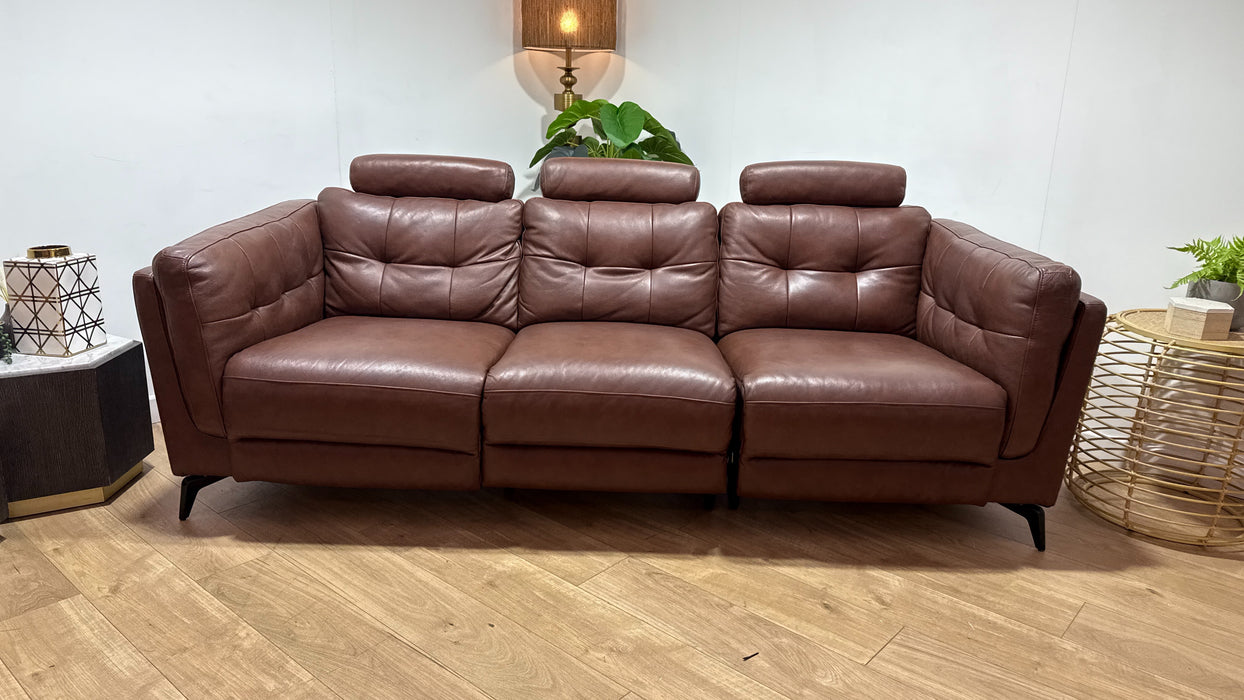 Sofology Muse Leather 3 Seater Power Recliner Supportive Headrest in Trusty Embossed Chestnut