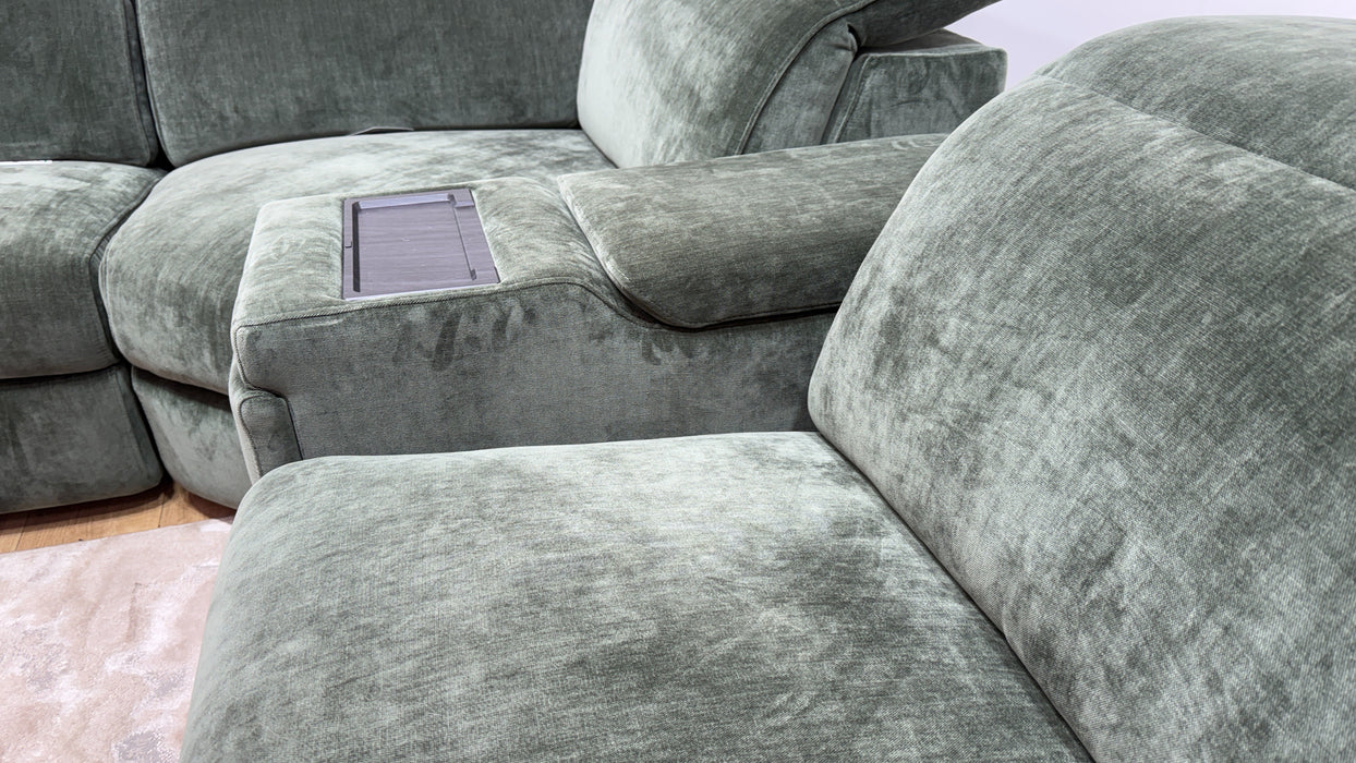 Sofology Plaza Fabric 3 Corner Smart Console 1.5 Power Recliner/Headrest in Relaxed Chenille Pine