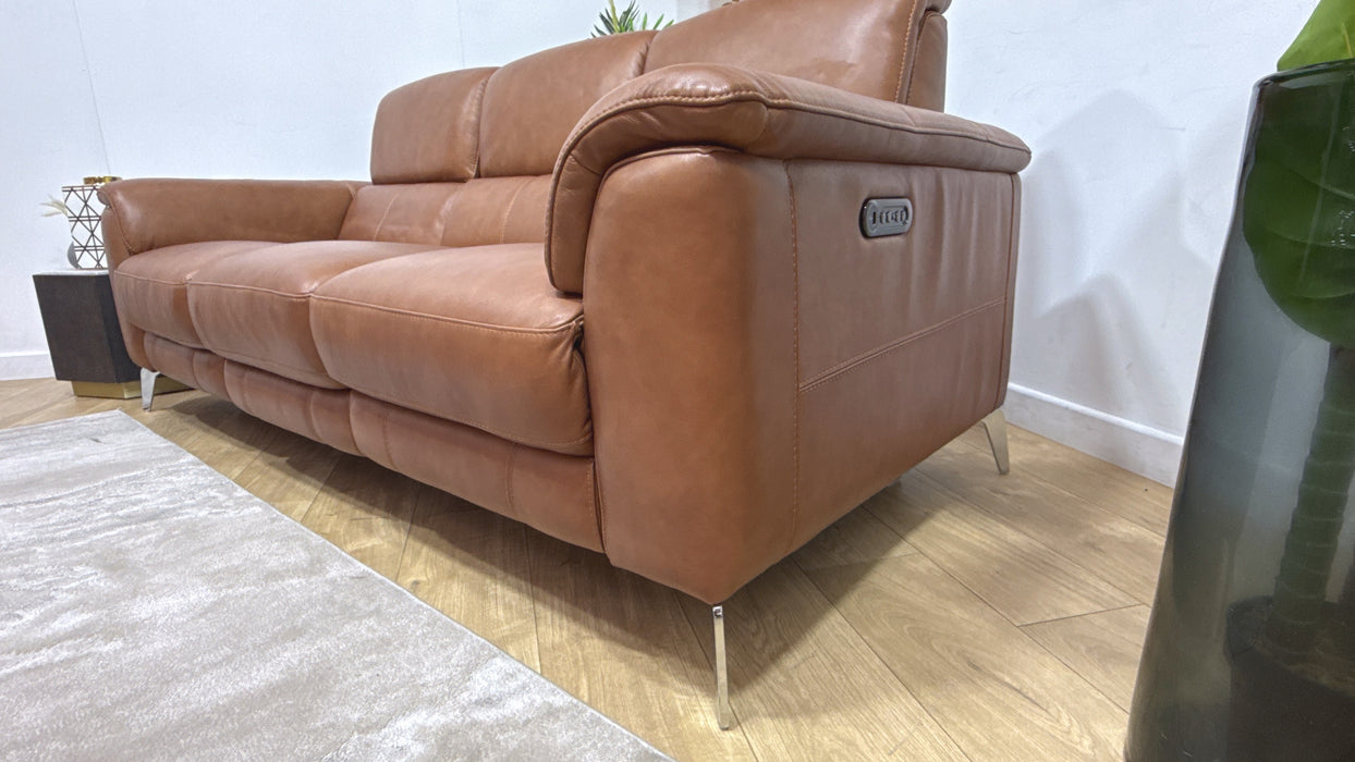 Sofology Leather Illinois 3 Seater Power Recliner + HDRest in Tan