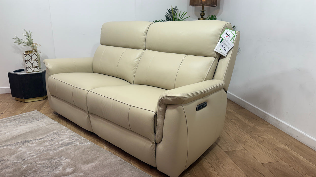 Sofology Bradie Leather 2.5 Seater Power Recliner/Headrest in Trusty Embossed Bone China