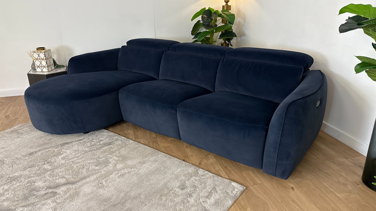 Sofology The Serene Fabric Chaise 3 Seater Power Recliner in Lifestyle Mottled Navy Blue