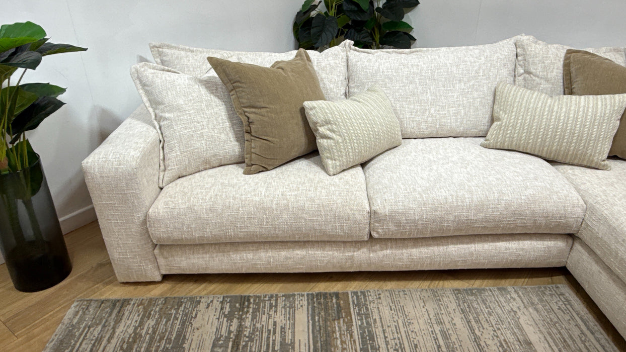 Sofology Cove Fabric Grande Chaise Light Wood Panel in Artisan Chenille Ecru Mix