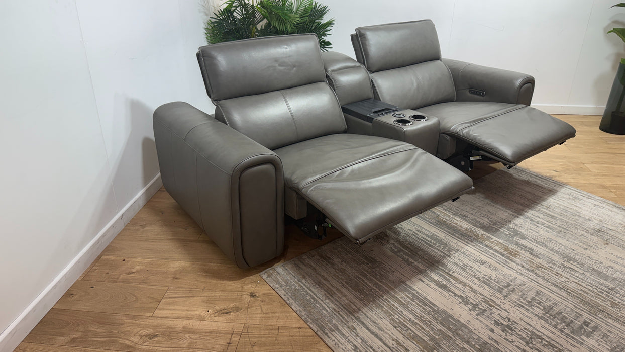 Sofology Premiere Leather 2.5 Seater Smart Console Power Recliner/Headrest in Trusty Embossed Grey