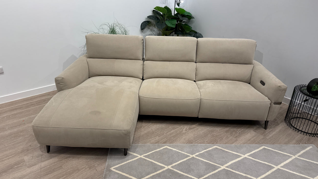Sofology Arlington Fabric Chaise 3 Seater Power Recliner/Headrest in Lifestyle Nubuck Feel Stone