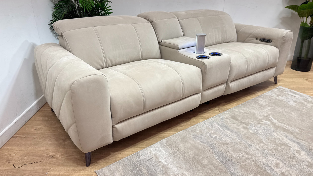 Sofology Allure Fabric 2.5 Smart Console Power Recliner/Headrest Heated Seats in Lifestyle Nubuck Feel Stone
