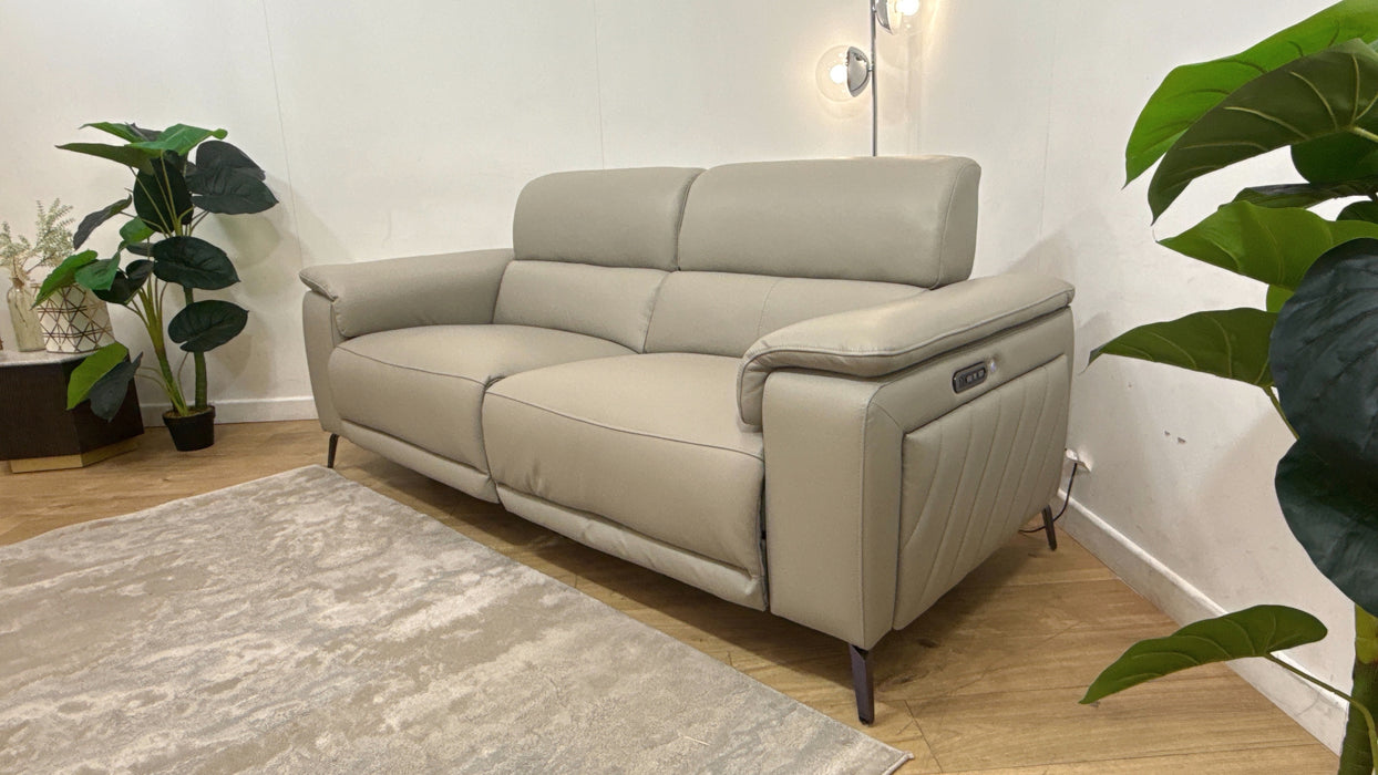 Sofology Fratelli Leather 2.5 Seater Power Recliner/Headrest in Trusty Embossed Light Grey
