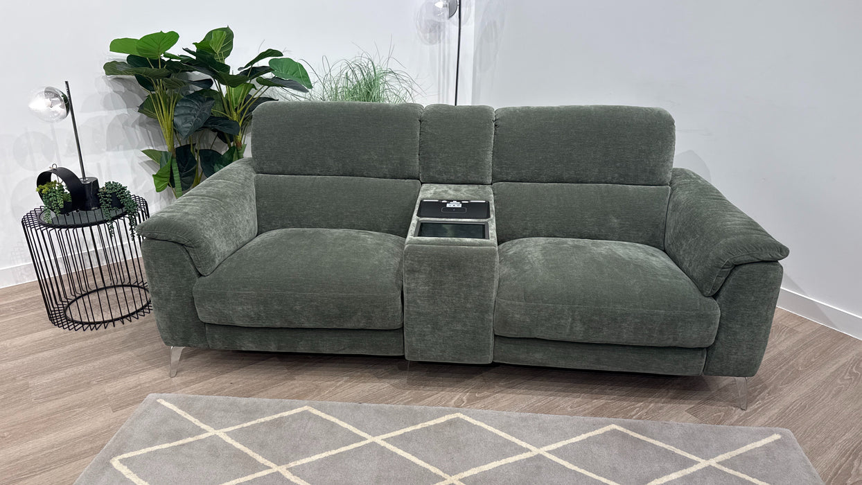 Sofology Illinois 2 Seater Fabric Power Recliner with Console in Forrist Green