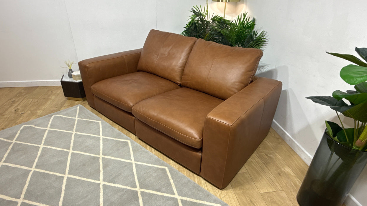 Sofology Retreat Leather 2 Seater in Relaxed Soft Tan Mix