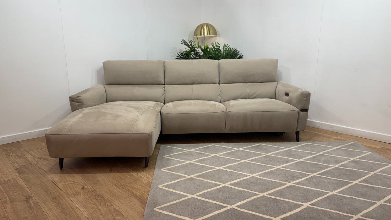 Sofology Arlington Fabric Chaise 3 Seater Power Recliner/Headrest in Lifestyle Nubuck Feel Stone