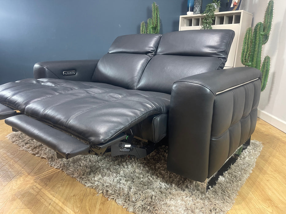 Marvella 2 Seater Trusty Sheen Jet Black Leather Power Recliner Power Headrest (WA2)