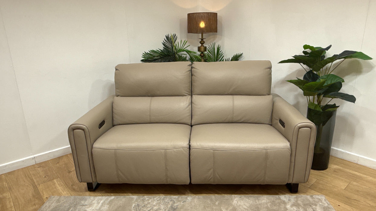 Sofology Ravello Leather 2.5 Seater Power Recliner/Headrest Lumbar Support in Trusty Embossed Stone