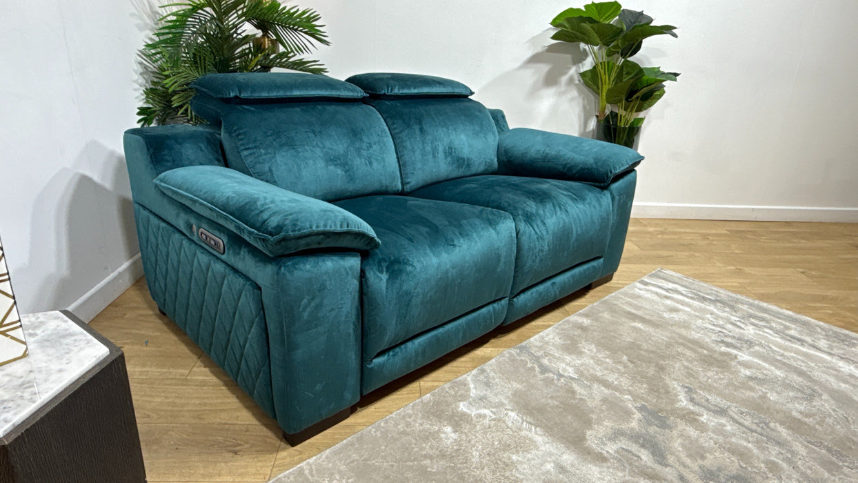 Sofology Benz Fabric 2 Seater Power Recliner/Headrest Heated Seat in Heritage Velvet Teal