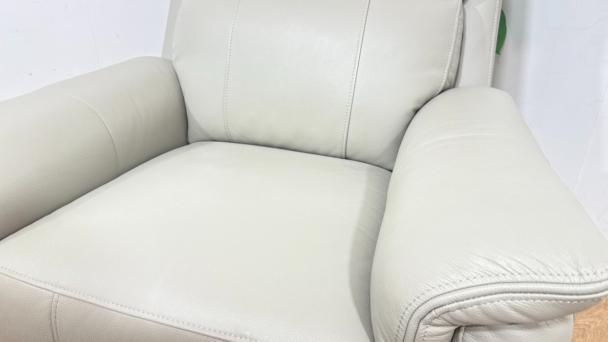 Sofology Bradie Leather Chair Power Recliner/Headrest in Trusty Embossed Light Grey