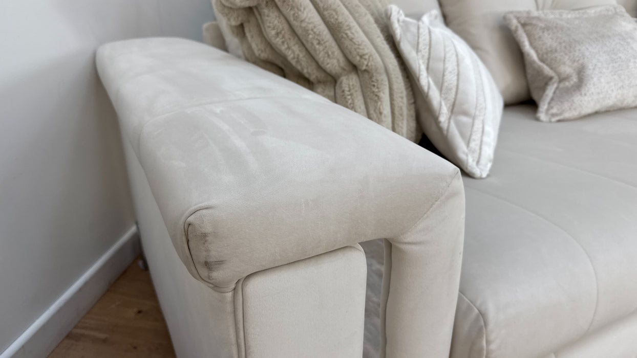 Sofology The Oscar Fabric 4 Seater Silver Trim in Super Matt Velvet Ecru Mix