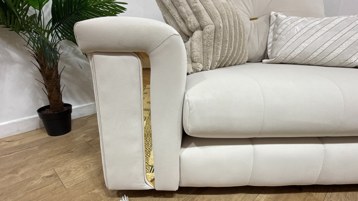 Sofology Oscar Fabric Loveseat Gold Trim in Super Matt Velvet Ecru Mix
