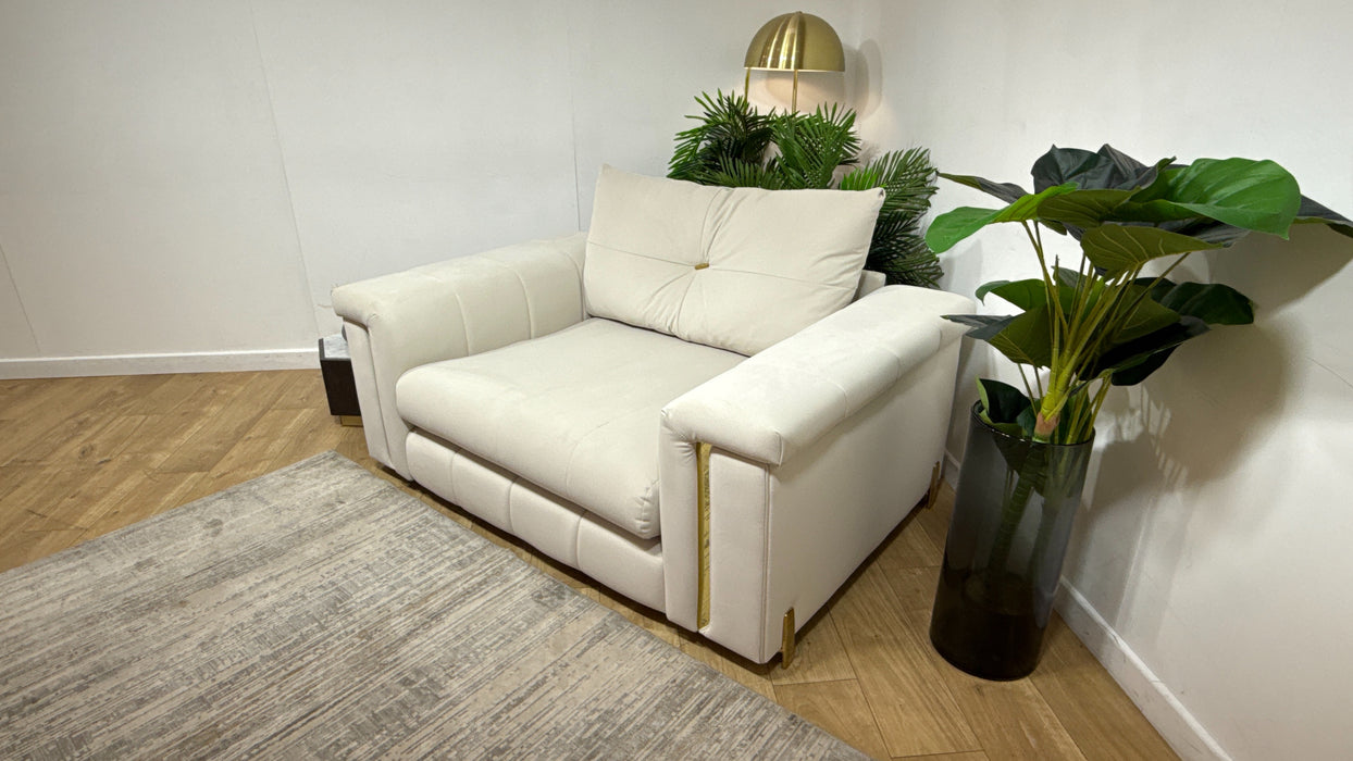Sofology Oscar Fabric Loveseat Gold Trim in Super Matt Velvet Ecru Mix