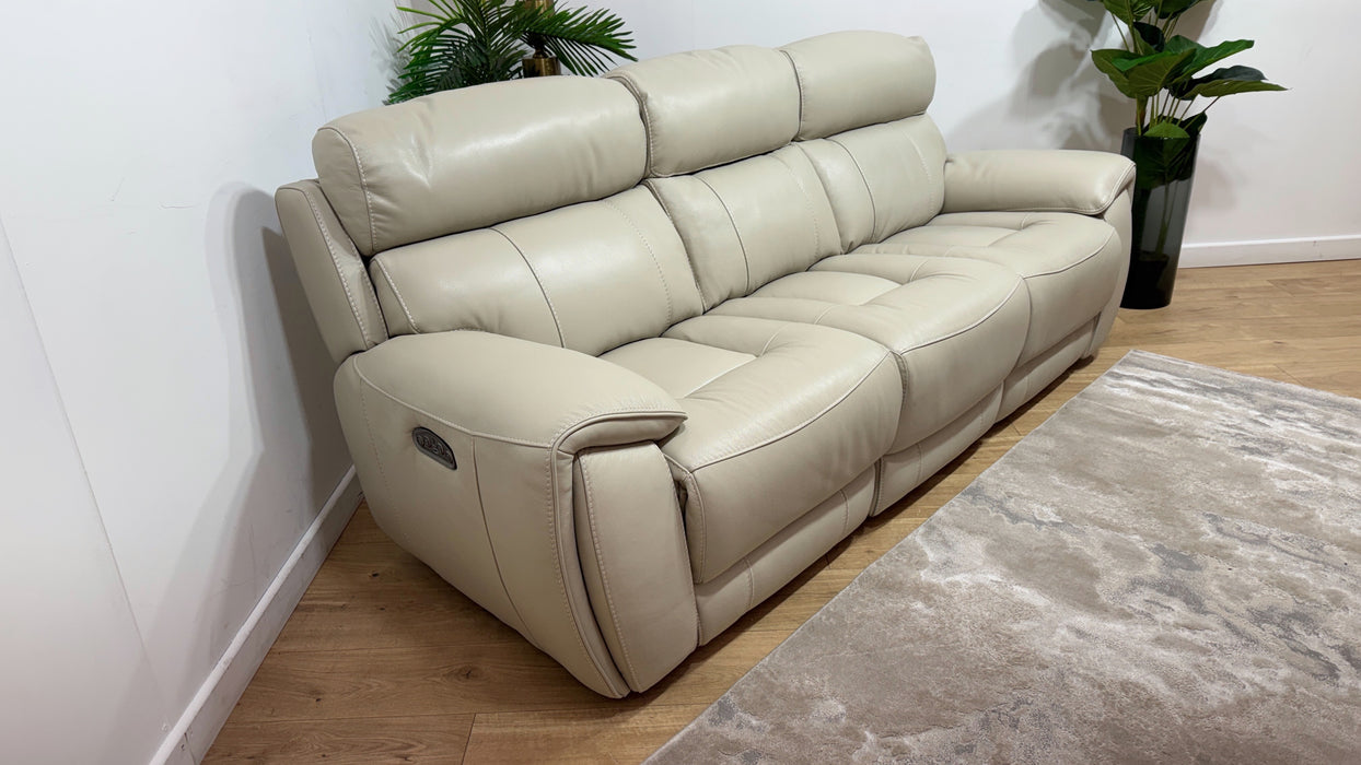 Sofology Radleigh Leather 3 Seater Power Recliner/Headrest in Trusty Soft Sheen Silver