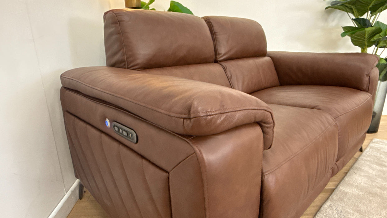 Sofology The Fratelli Leather 2 Seater Power Recliner/Headrest in Trusty Embossed Chestnut