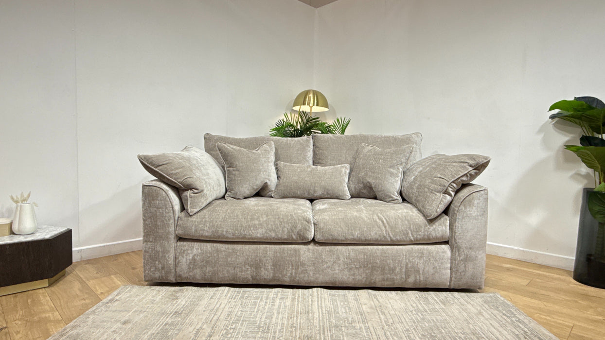 Sofology Georgio Fabric 3 Seater Feather Flex Seats in Luxe Chenille Stone Mix