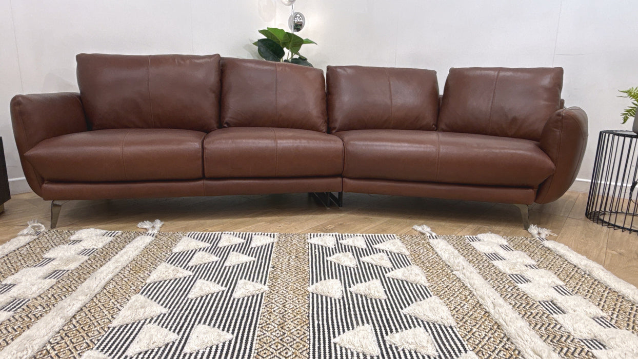 Sofology Adler Leather 4 Seater Asymmetric in Relaxed Soft Brown
