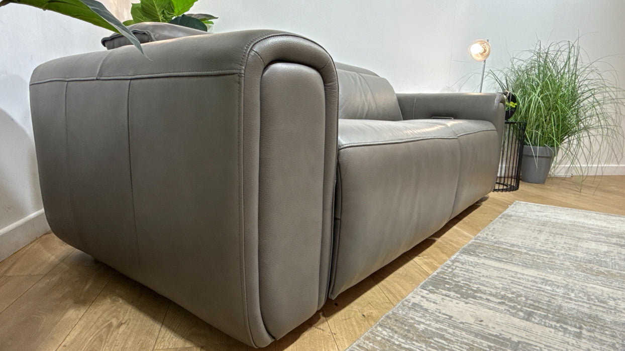 Sofology Premiere Leather 2.5 Seater Power Recliner/Headrest in Trusty Embossed Grey