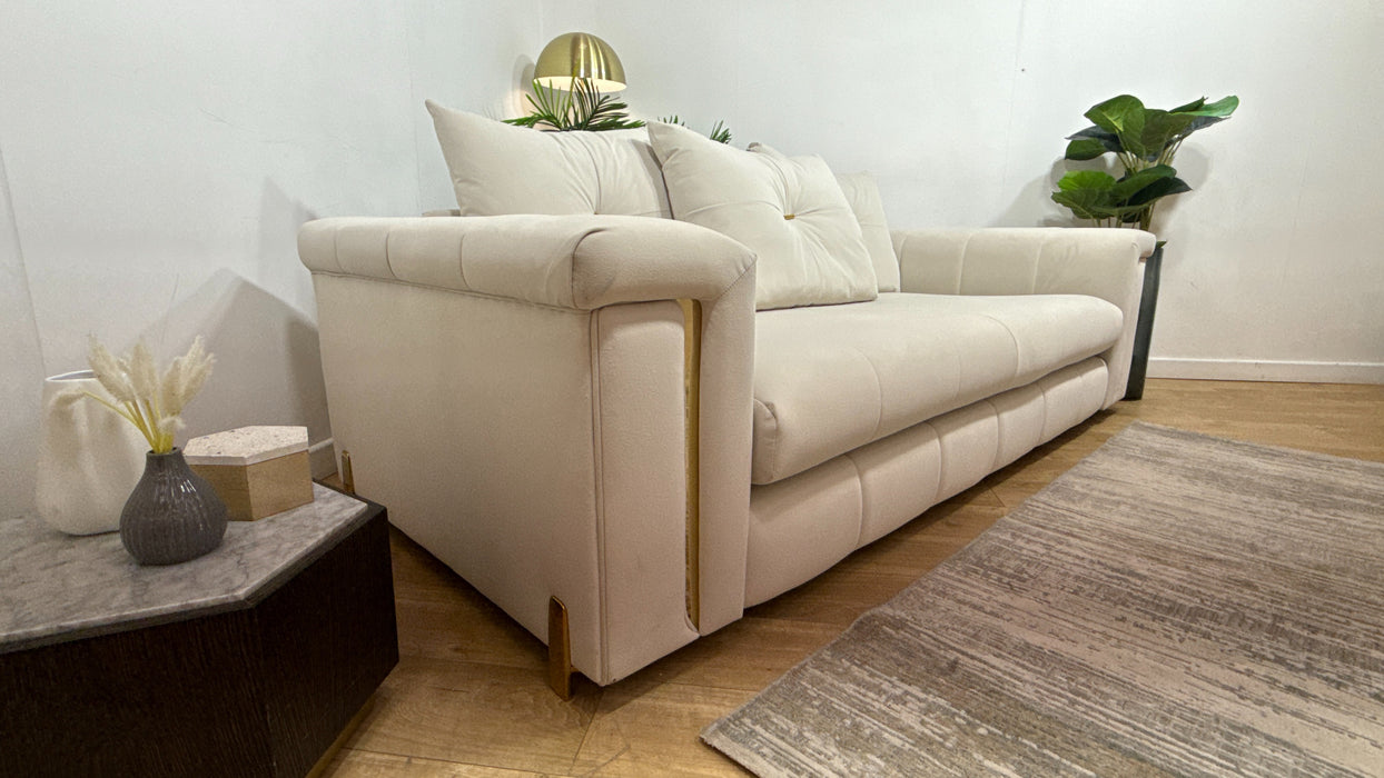 Sofology Oscar Fabric 3 Seater Gold Trim in Super Matt Velvet Ecru Mix