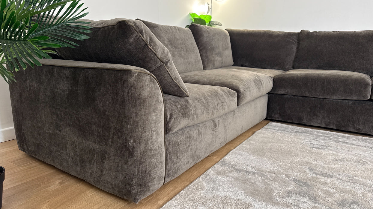 Sofology Georgio Fabric 3 Corner 3 Feather Flex in Luxury Deep Pile Chenille Mole